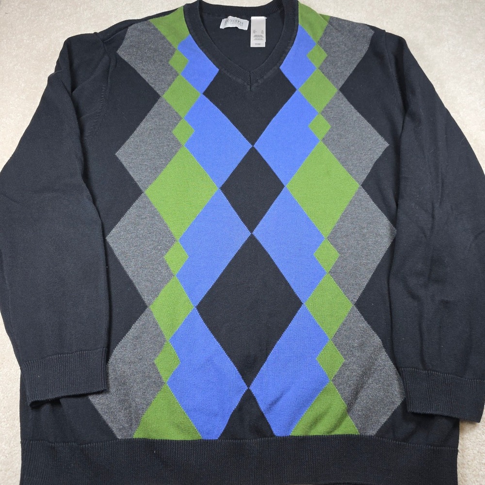 Concepts by Claiborne Argyle V-Neck Sweater Mens XL Preppy Classic Cotton